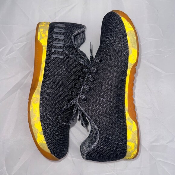 Nobull Trainers Unisex 8.5/10 Black Super Fabric Yellow Sole Low Top - Picture 3 of 14